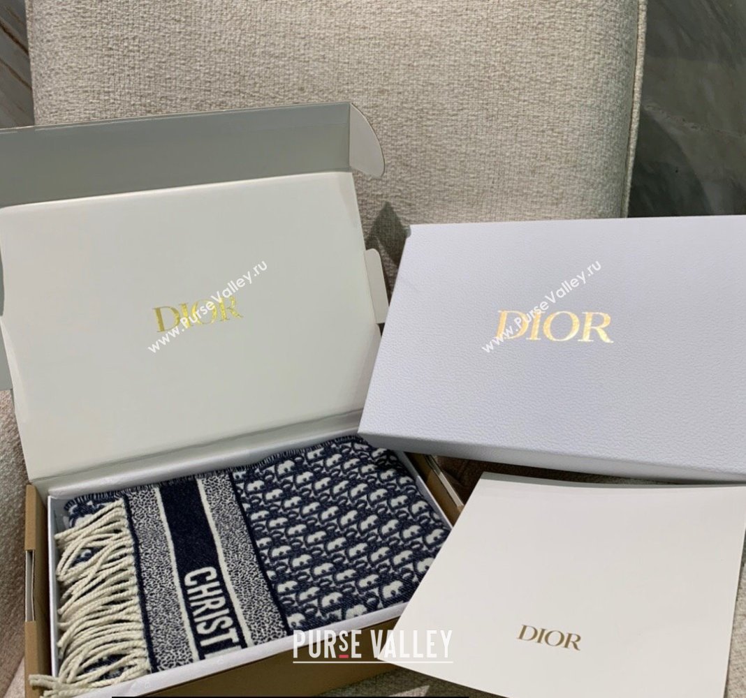 Dior Oblique Scarf in Navy Blue Cashmere and Wool 45x200cm 2024 (weinisi-23121106)