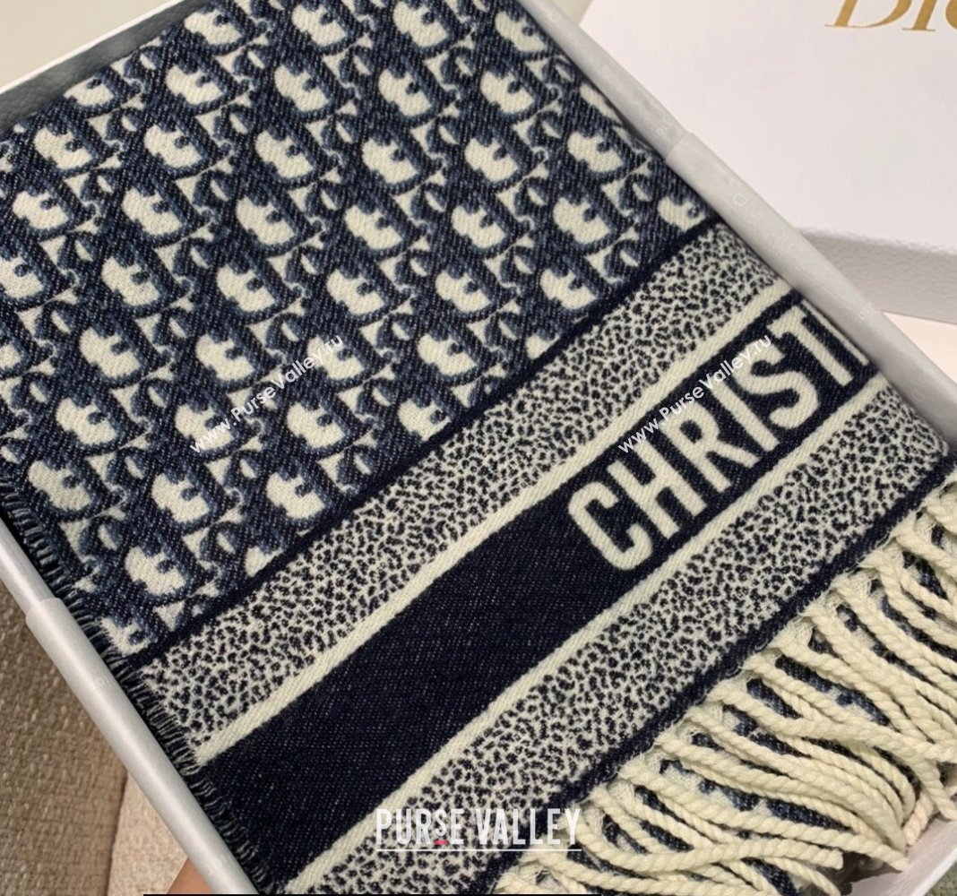 Dior Oblique Scarf in Navy Blue Cashmere and Wool 45x200cm 2024 (weinisi-23121106)