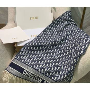 Dior Oblique Scarf in Navy Blue Cashmere and Wool 45x200cm 2024 (weinisi-23121106)