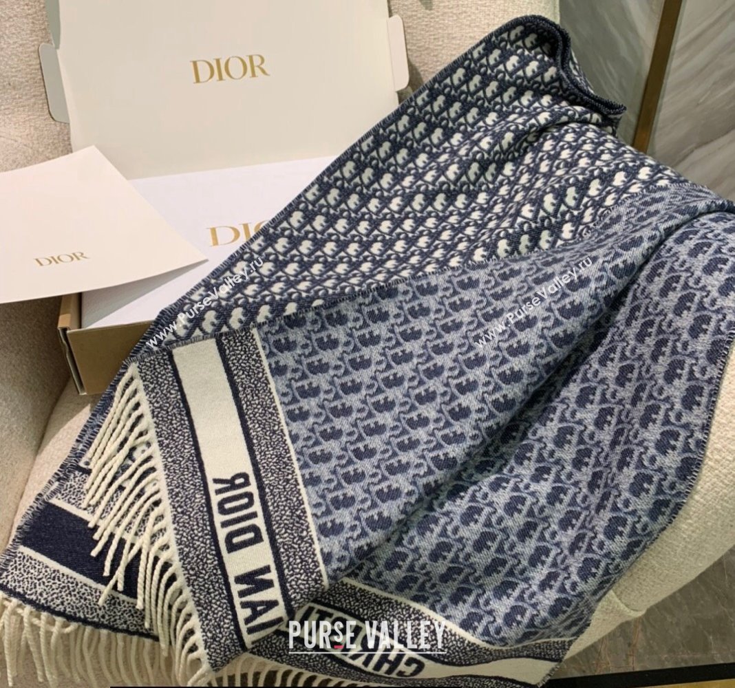 Dior Oblique Scarf in Navy Blue Cashmere and Wool 45x200cm 2024 (weinisi-23121106)