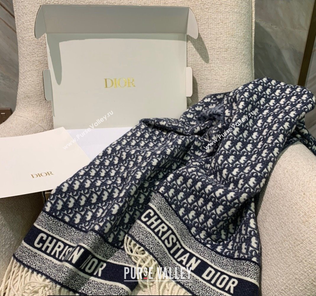 Dior Oblique Scarf in Navy Blue Cashmere and Wool 45x200cm 2024 (weinisi-23121106)