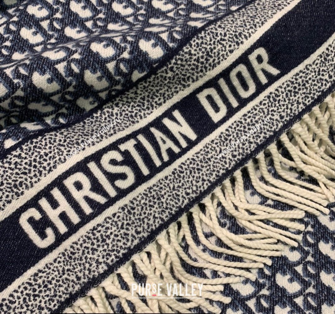Dior Oblique Scarf in Navy Blue Cashmere and Wool 45x200cm 2024 (weinisi-23121106)