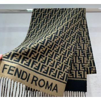 Fendi Brown wool and cashmere FF scarf 30x180cm 2024 (weinisi-23121115)