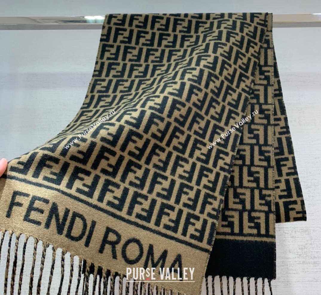 Fendi Brown wool and cashmere FF scarf 30x180cm 2024 (weinisi-23121115)