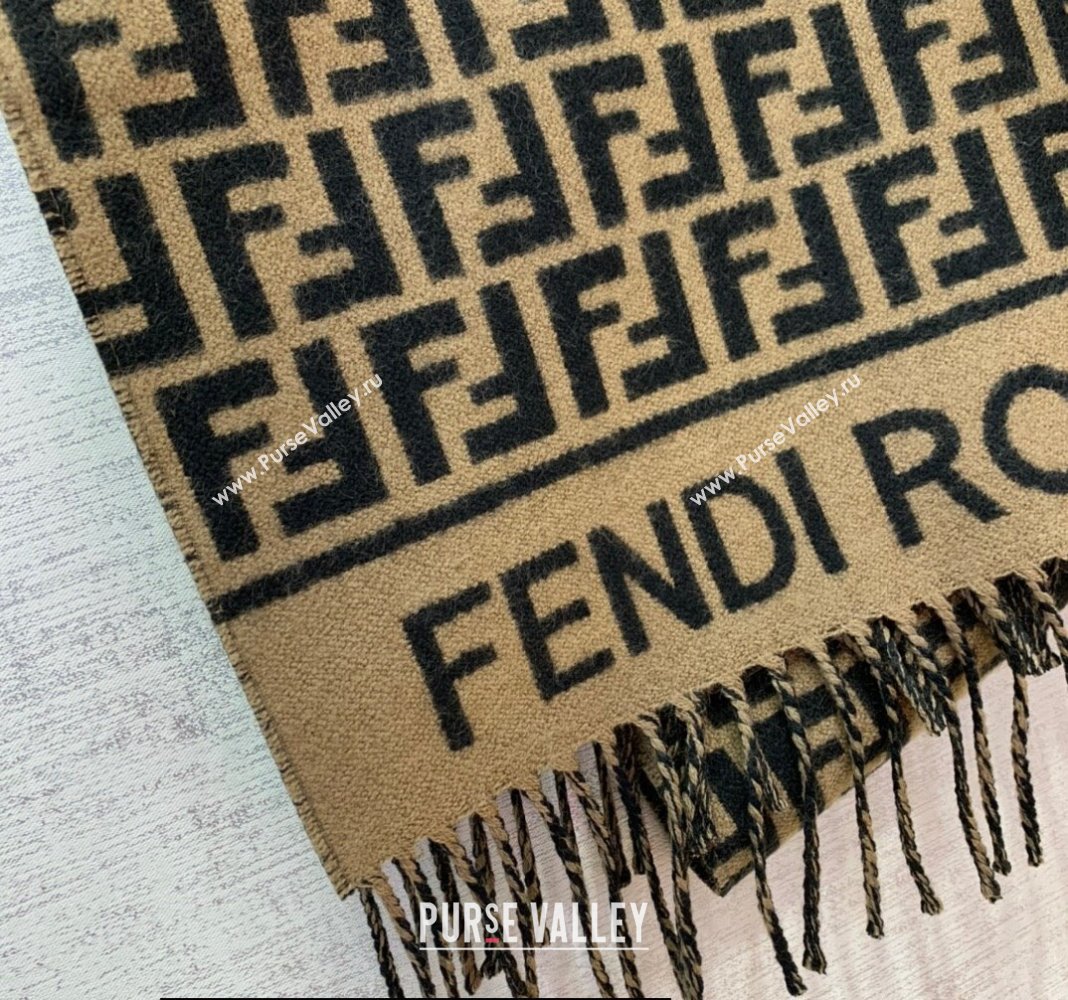 Fendi Brown wool and cashmere FF scarf 30x180cm 2024 (weinisi-23121115)