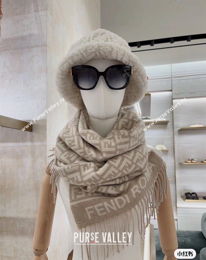 Fendi Beige wool and cashmere FF scarf 30x180cm 2024 (weinisi-23121116)