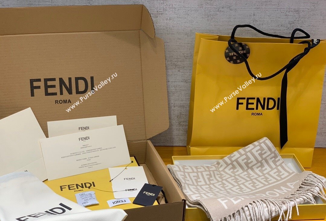 Fendi Beige wool and cashmere FF scarf 30x180cm 2024 (weinisi-23121116)