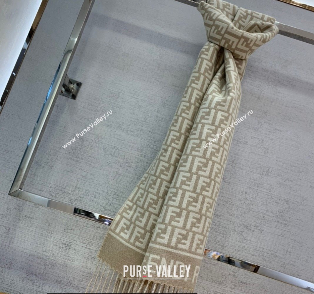Fendi Beige wool and cashmere FF scarf 30x180cm 2024 (weinisi-23121116)