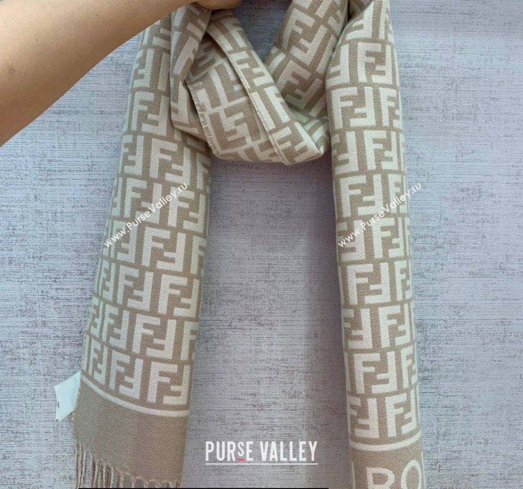 Fendi Beige wool and cashmere FF scarf 30x180cm 2024 (weinisi-23121116)