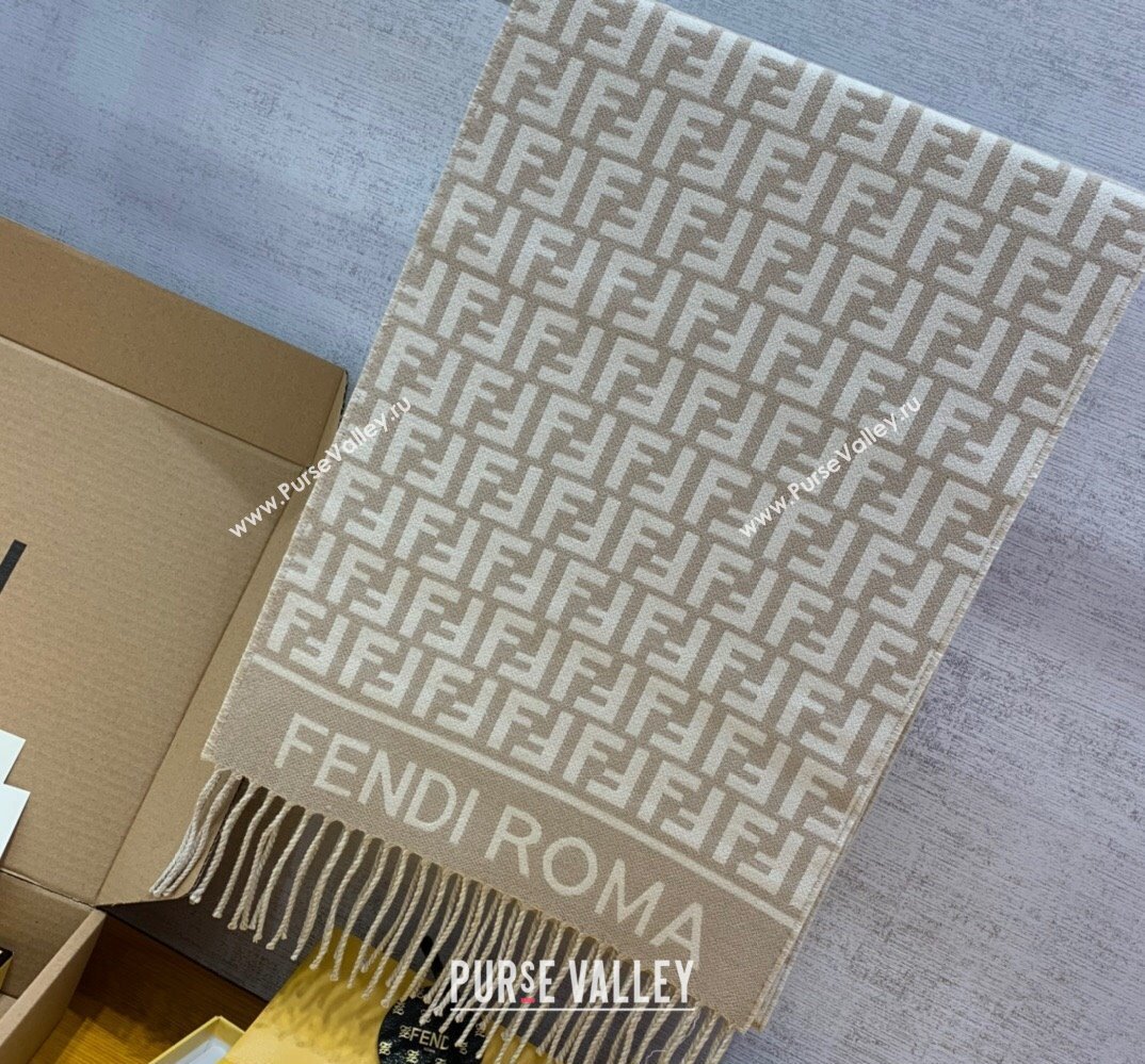 Fendi Beige wool and cashmere FF scarf 30x180cm 2024 (weinisi-23121116)
