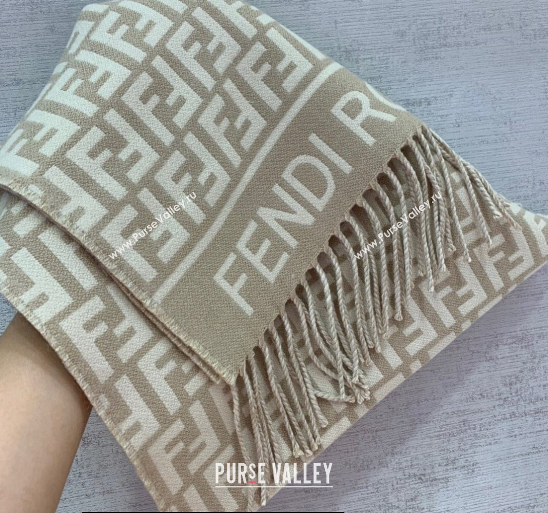 Fendi Beige wool and cashmere FF scarf 30x180cm 2024 (weinisi-23121116)