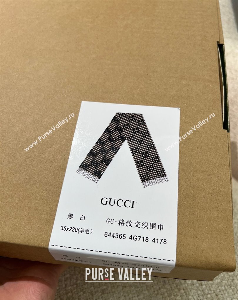 Gucci GG Check wool shawl 35x240cm Black 2024 (weinisi-23121123)