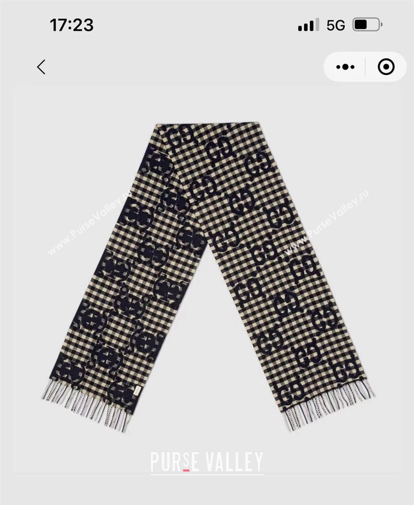 Gucci GG Check wool shawl 35x240cm Black 2024 (weinisi-23121123)