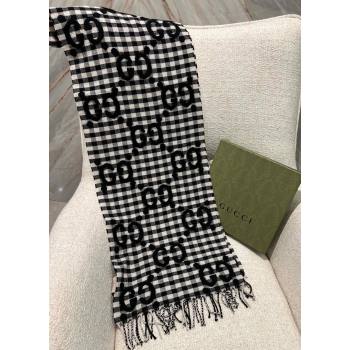 Gucci GG Check wool shawl 35x240cm Black 2024 (weinisi-23121123)