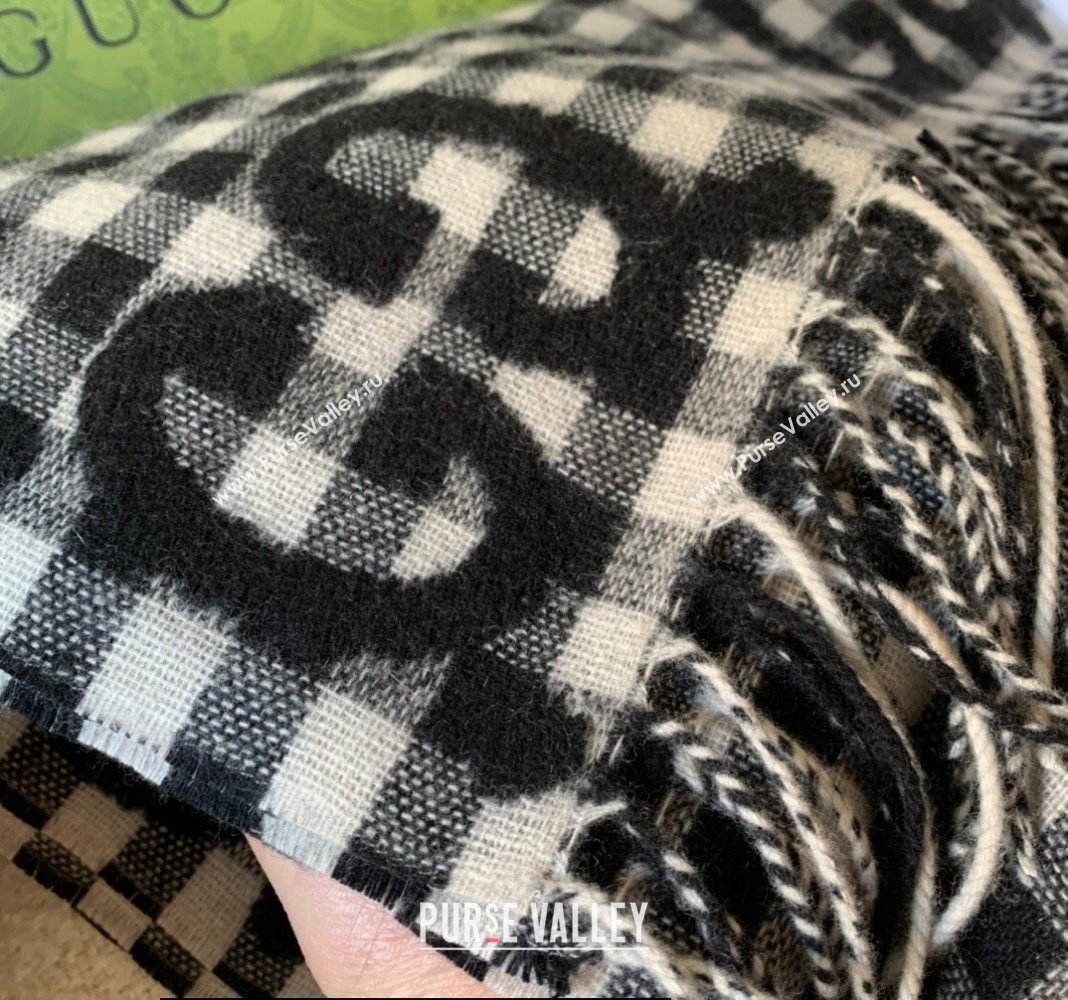 Gucci GG Check wool shawl 35x240cm Black 2024 (weinisi-23121123)