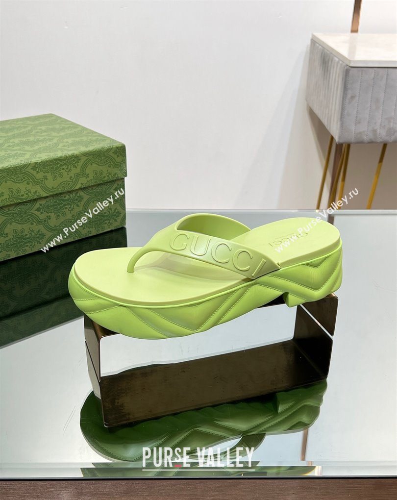 Gucci thong platform rubber sandals 746334 Green 2024 (modeng-231211081)