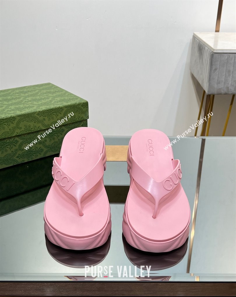 Gucci thong platform rubber sandals 746334 Pink 2024 (modeng-23121109)