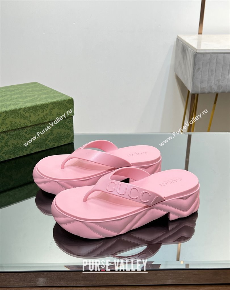 Gucci thong platform rubber sandals 746334 Pink 2024 (modeng-23121109)