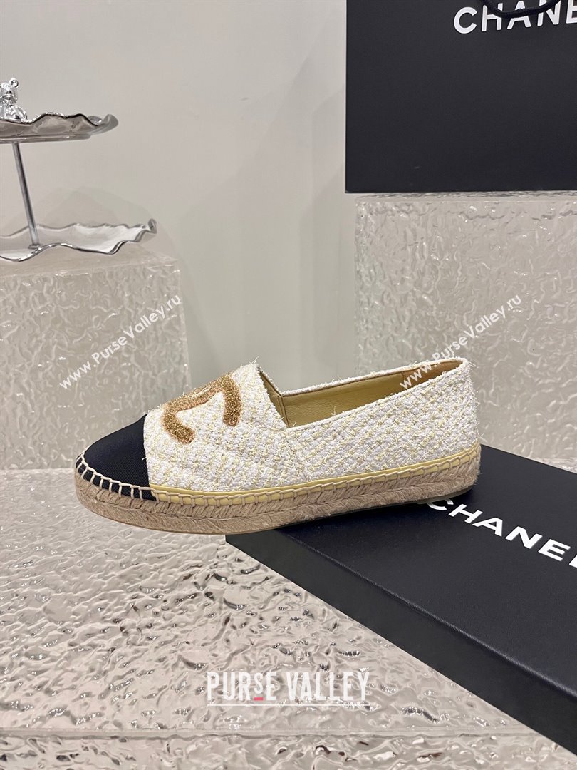 Chanel Gold CC Logo Tweed Espadrilles G29762 Beige 2024 (kaola-23121102)