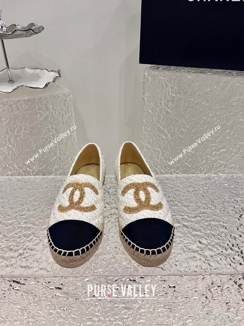 Chanel Gold CC Logo Tweed Espadrilles G29762 Beige 2024 (kaola-23121102)