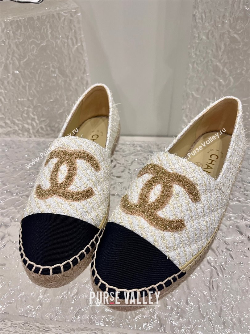 Chanel Gold CC Logo Tweed Espadrilles G29762 Beige 2024 (kaola-23121102)