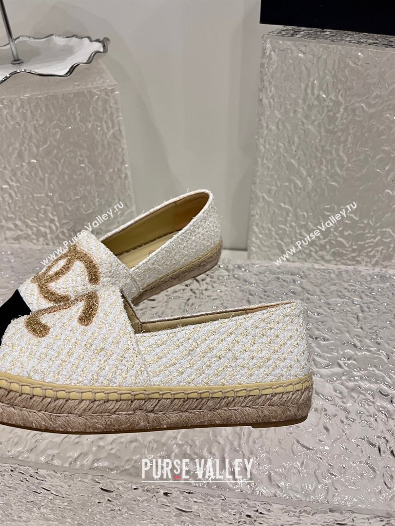 Chanel Gold CC Logo Tweed Espadrilles G29762 Beige 2024 (kaola-23121102)