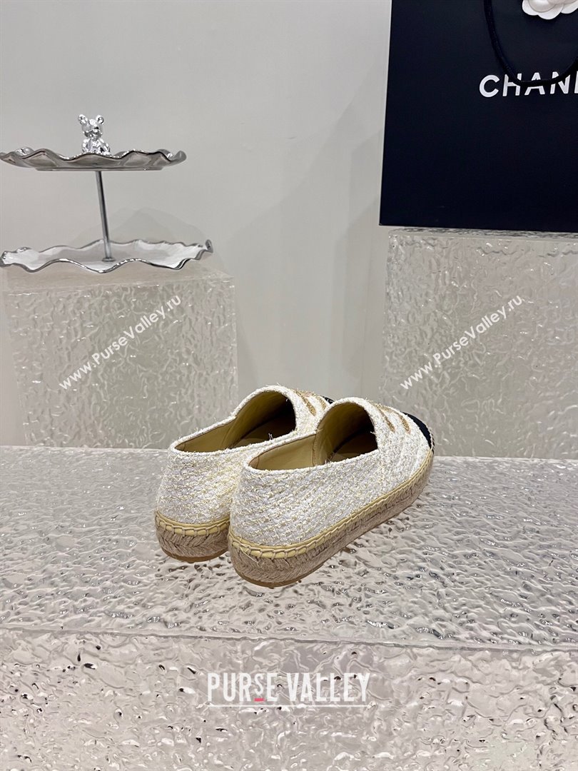 Chanel Gold CC Logo Tweed Espadrilles G29762 Beige 2024 (kaola-23121102)
