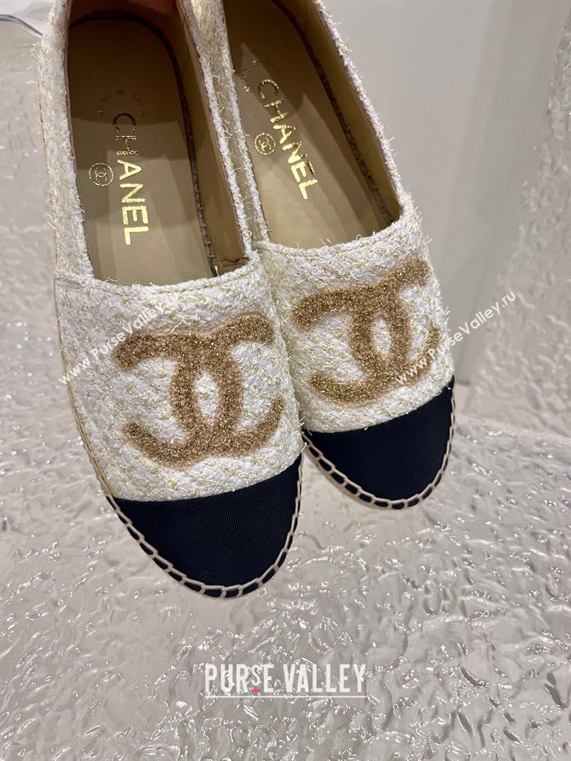 Chanel Gold CC Logo Tweed Espadrilles G29762 Beige 2024 (kaola-23121102)