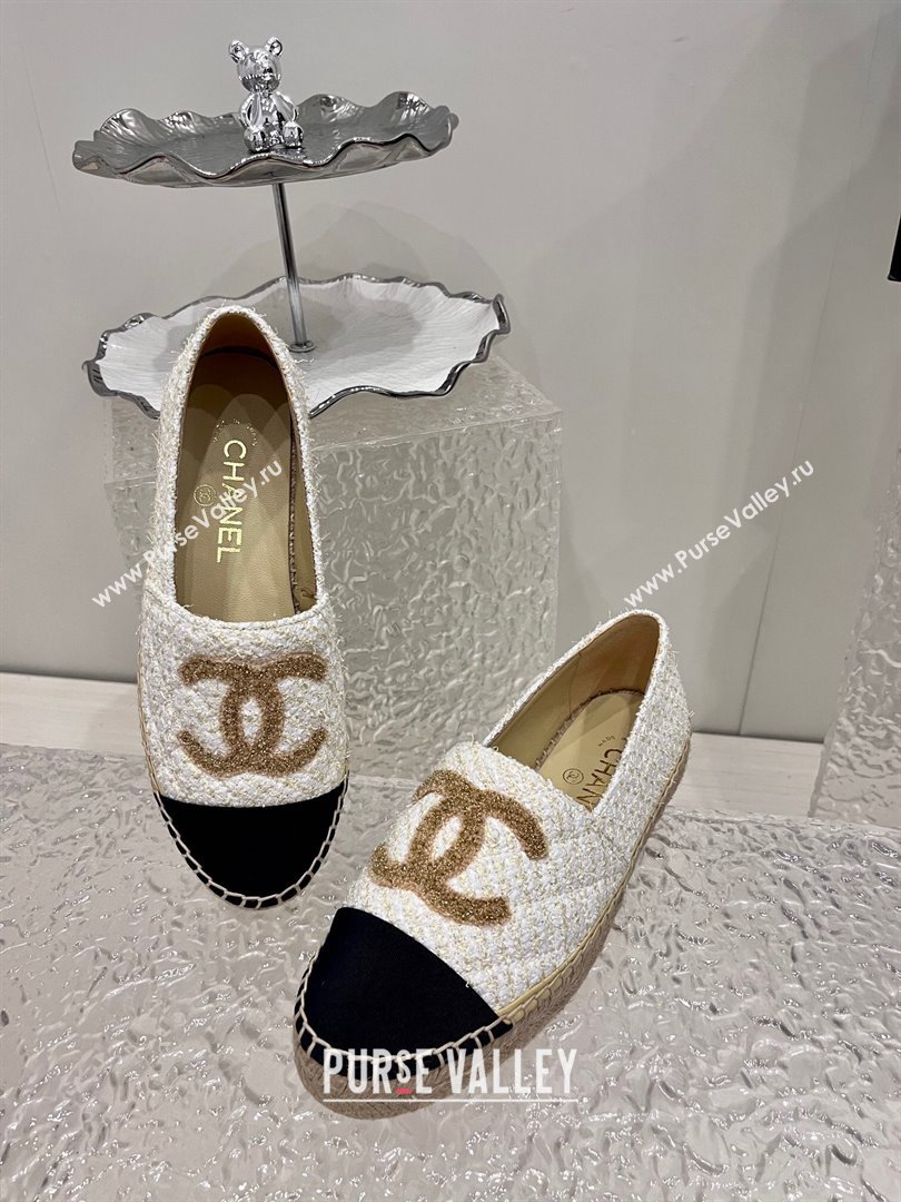 Chanel Gold CC Logo Tweed Espadrilles G29762 Beige 2024 (kaola-23121102)