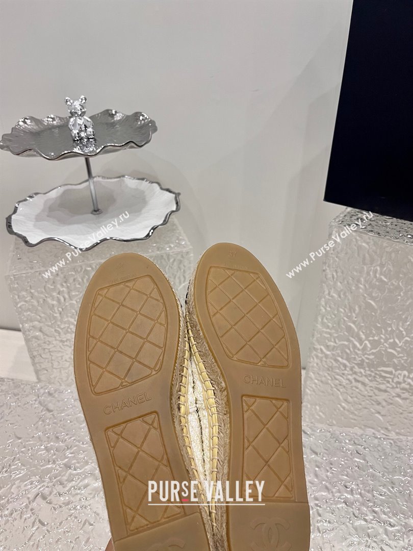 Chanel Gold CC Logo Tweed Espadrilles G29762 Beige 2024 (kaola-23121102)