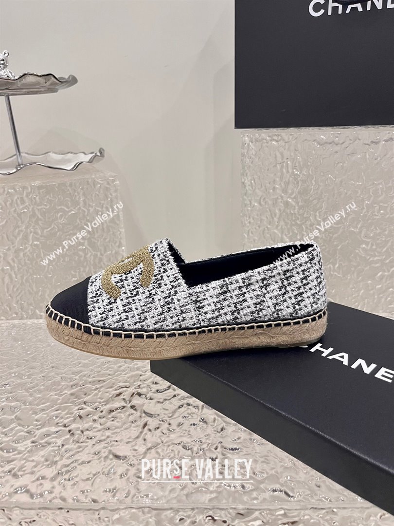 Chanel Gold CC Logo Tweed Espadrilles G29762 Black/White 2024 (kaola-23121103)