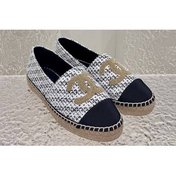 Chanel Gold CC Logo Tweed Espadrilles G29762 Black/White 2024 (kaola-23121103)