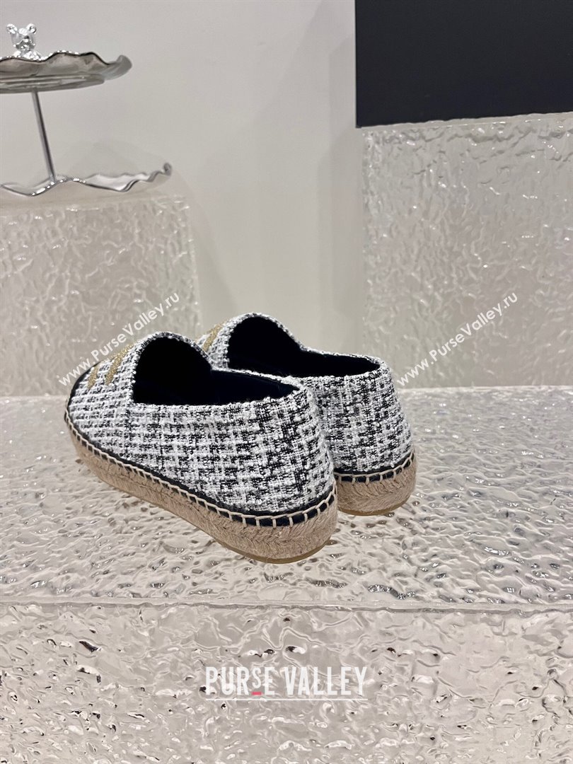 Chanel Gold CC Logo Tweed Espadrilles G29762 Black/White 2024 (kaola-23121103)