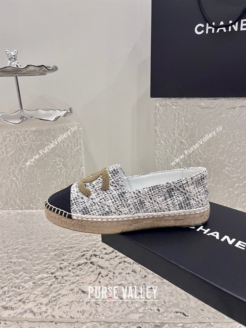 Chanel Gold CC Logo Tweed Espadrilles G29762 Gray 2024 (kaola-23121104)