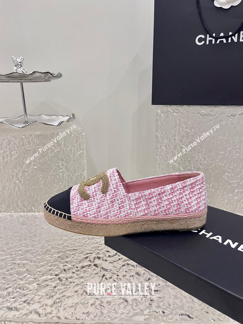 Chanel Gold CC Logo Tweed Espadrilles G29762 Pink 2024 (kaola-23121101)