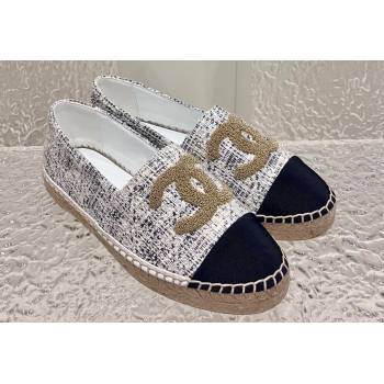 Chanel Gold CC Logo Tweed Espadrilles G29762 Gray 2024 (kaola-23121104)