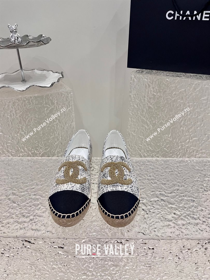 Chanel Gold CC Logo Tweed Espadrilles G29762 Gray 2024 (kaola-23121104)