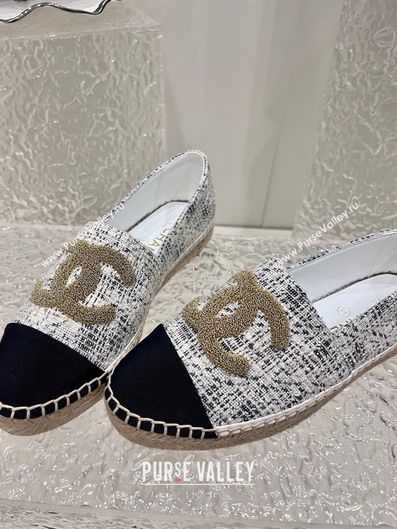 Chanel Gold CC Logo Tweed Espadrilles G29762 Gray 2024 (kaola-23121104)