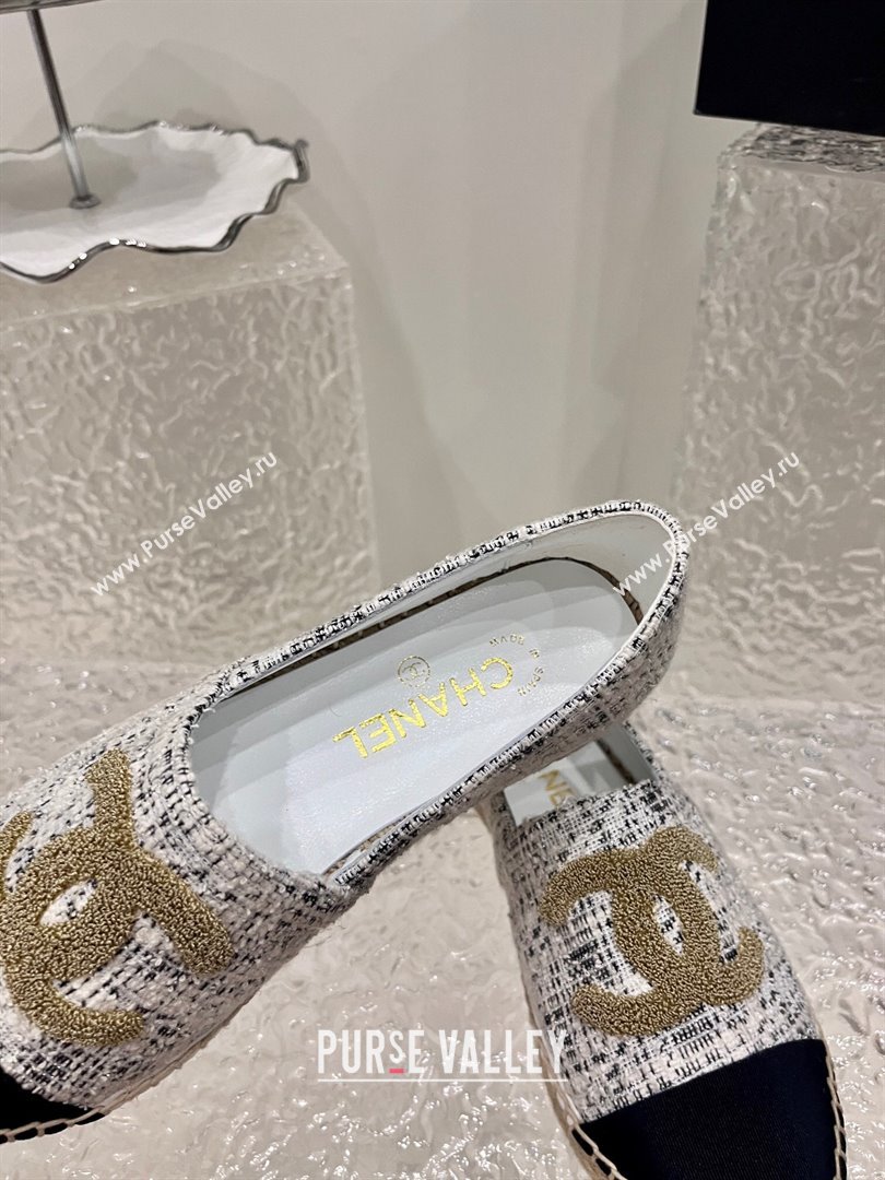 Chanel Gold CC Logo Tweed Espadrilles G29762 Gray 2024 (kaola-23121104)