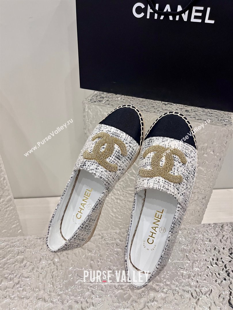 Chanel Gold CC Logo Tweed Espadrilles G29762 Gray 2024 (kaola-23121104)