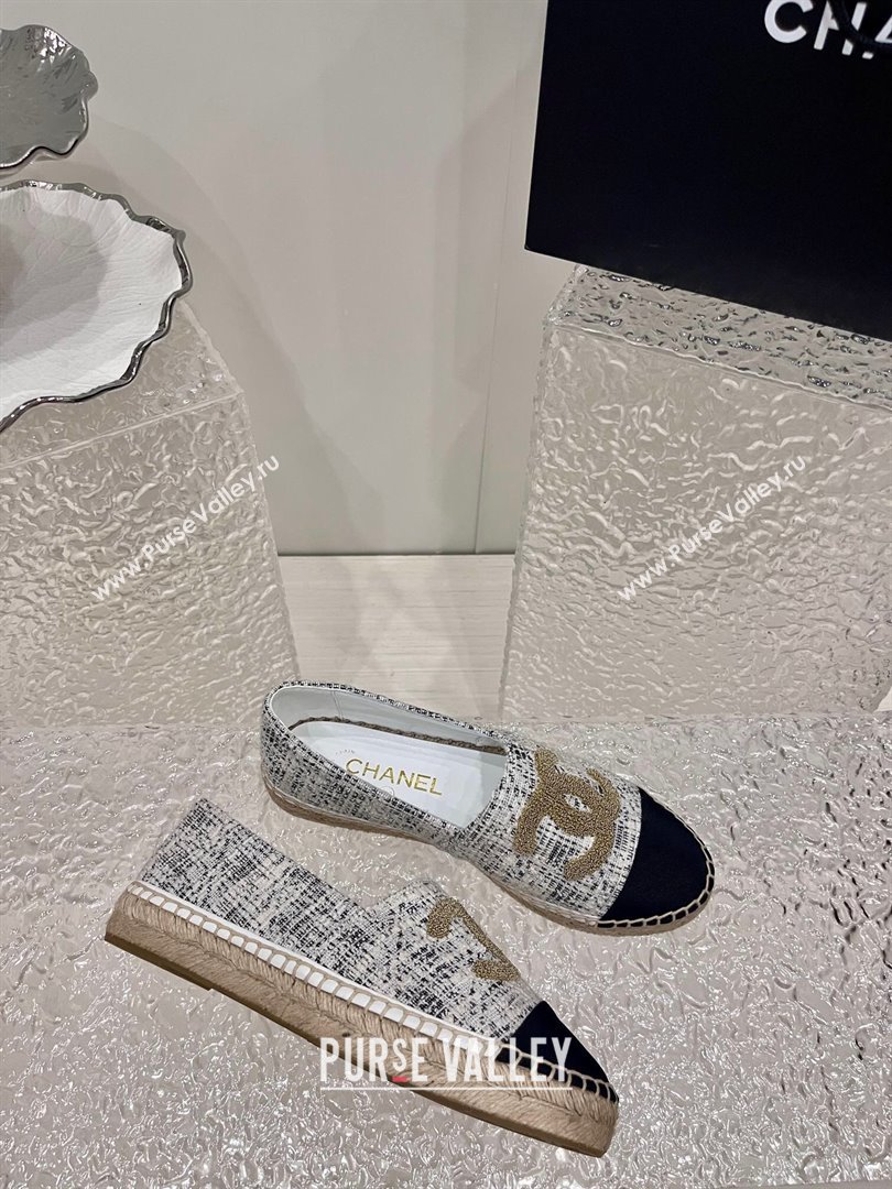 Chanel Gold CC Logo Tweed Espadrilles G29762 Gray 2024 (kaola-23121104)