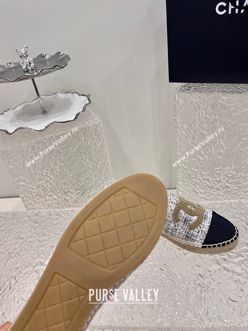 Chanel Gold CC Logo Tweed Espadrilles G29762 Gray 2024 (kaola-23121104)