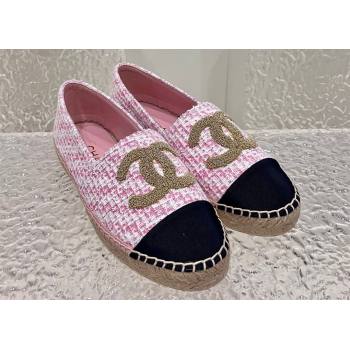 Chanel Gold CC Logo Tweed Espadrilles G29762 Pink 2024 (kaola-23121101)