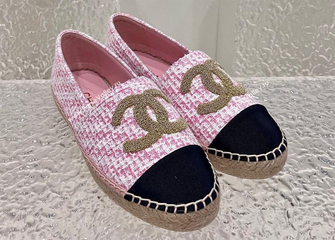 Chanel Gold CC Logo Tweed Espadrilles G29762 Pink 2024 (kaola-23121101)