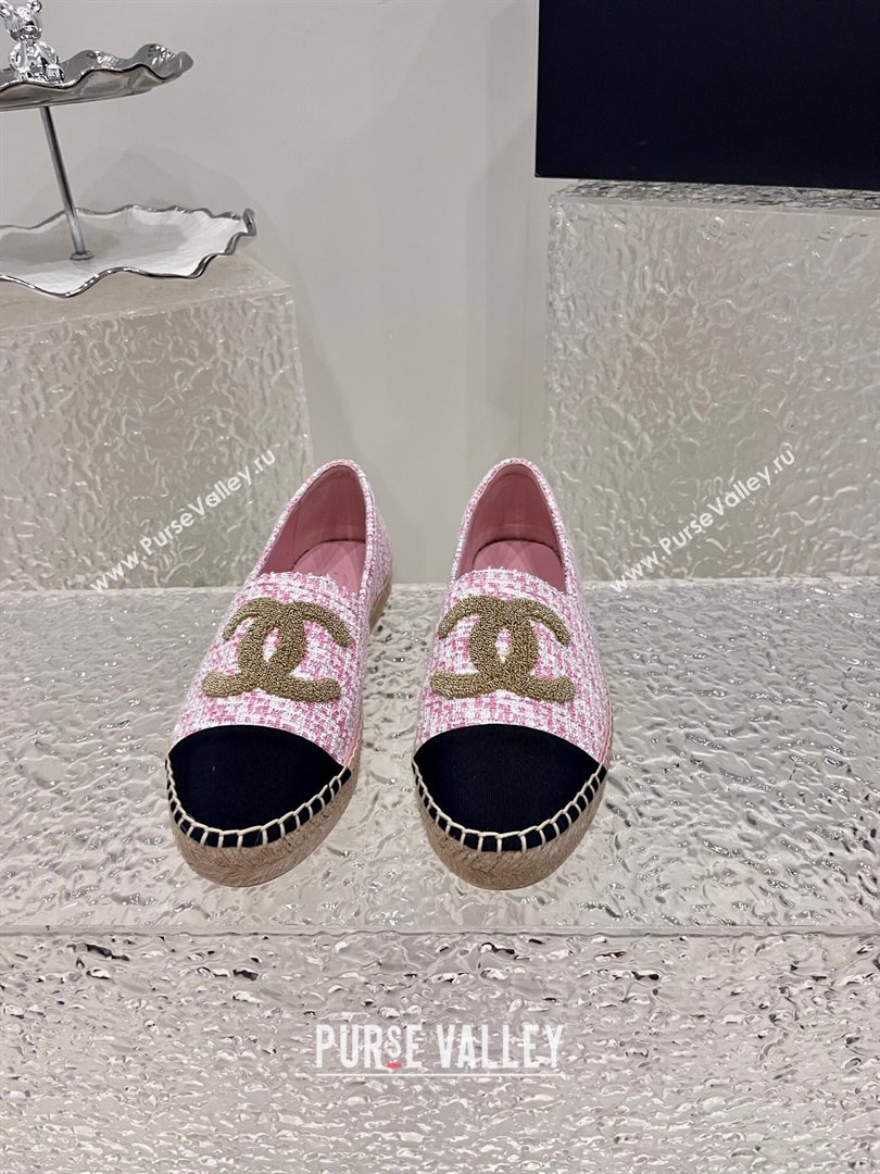 Chanel Gold CC Logo Tweed Espadrilles G29762 Pink 2024 (kaola-23121101)