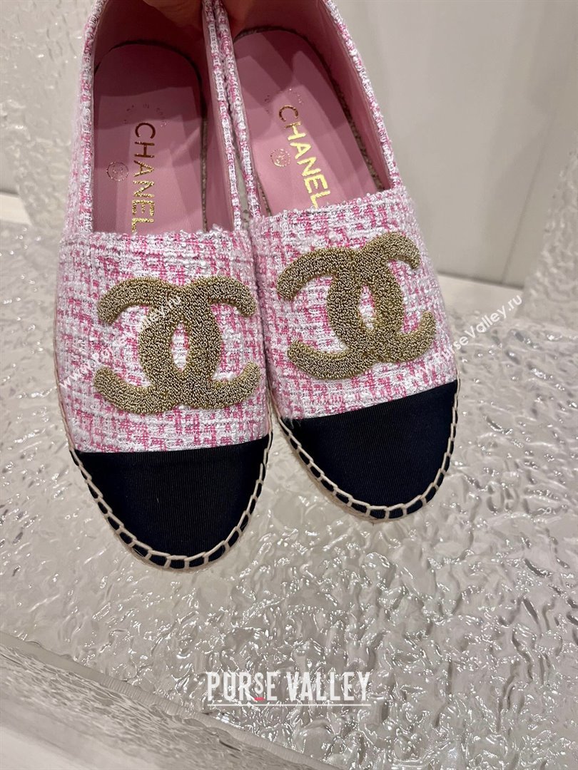 Chanel Gold CC Logo Tweed Espadrilles G29762 Pink 2024 (kaola-23121101)