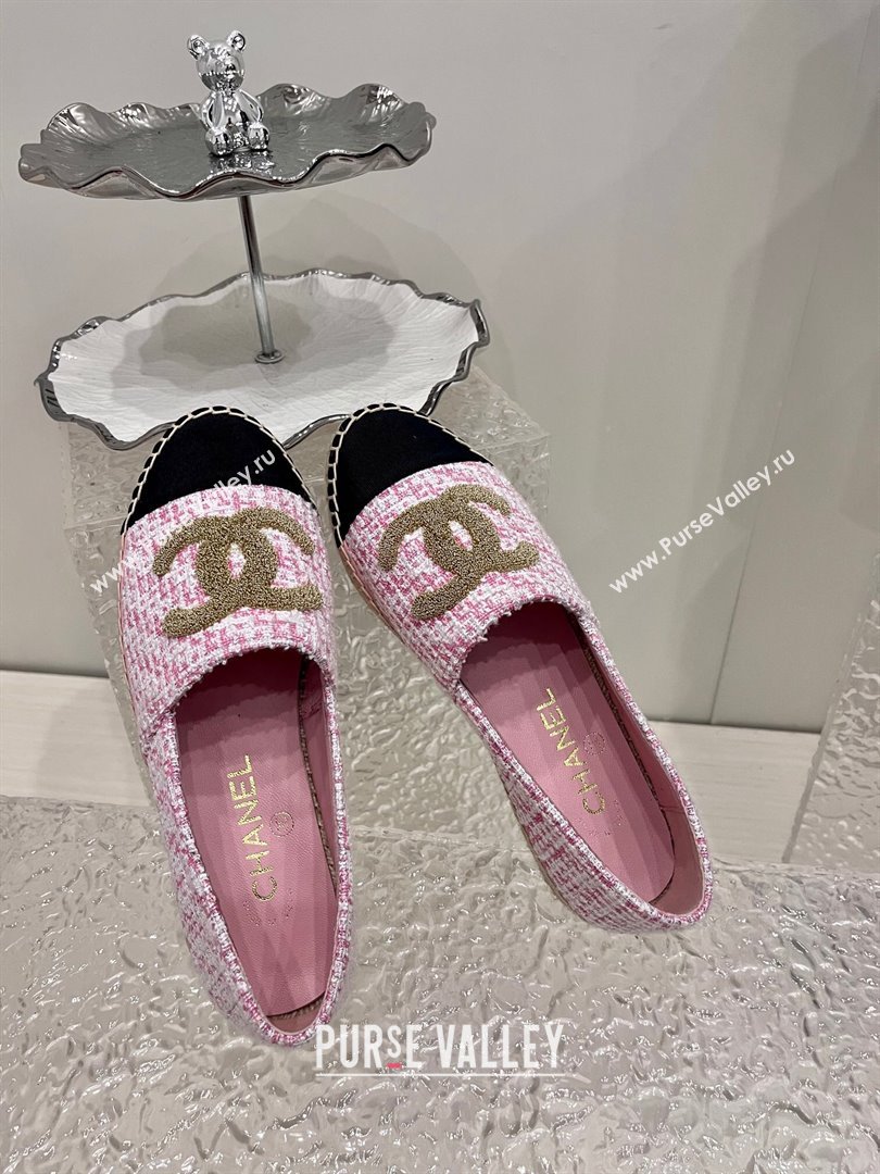 Chanel Gold CC Logo Tweed Espadrilles G29762 Pink 2024 (kaola-23121101)