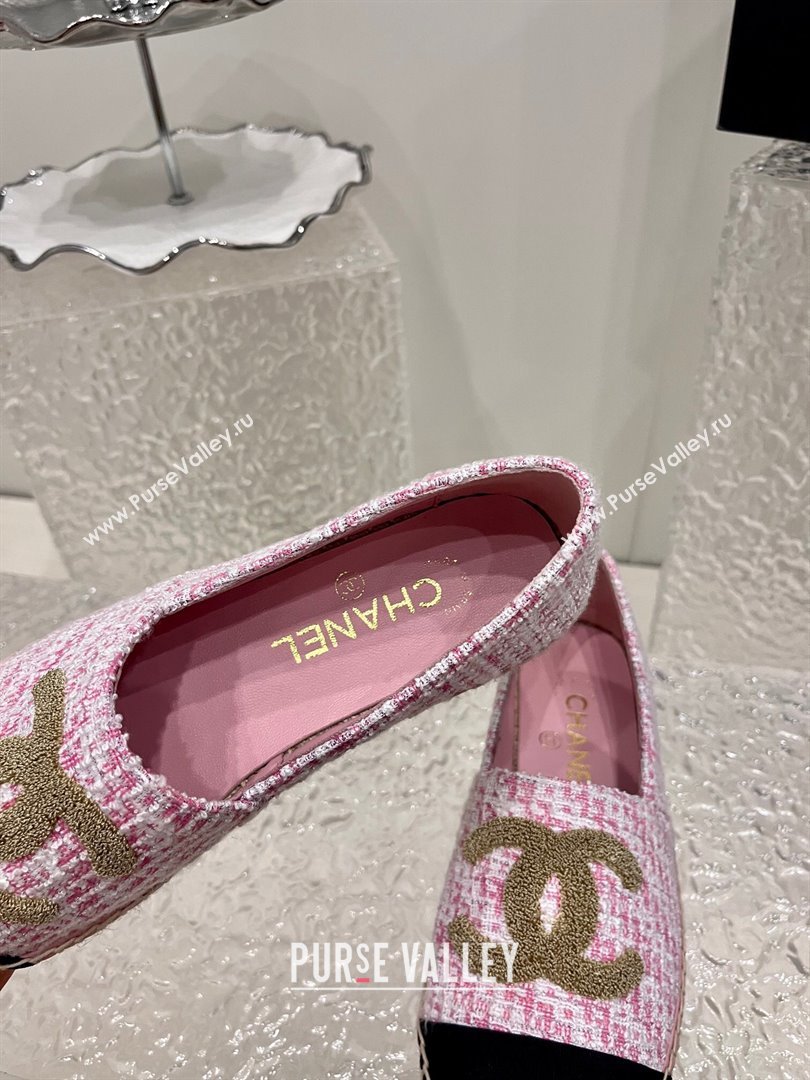 Chanel Gold CC Logo Tweed Espadrilles G29762 Pink 2024 (kaola-23121101)
