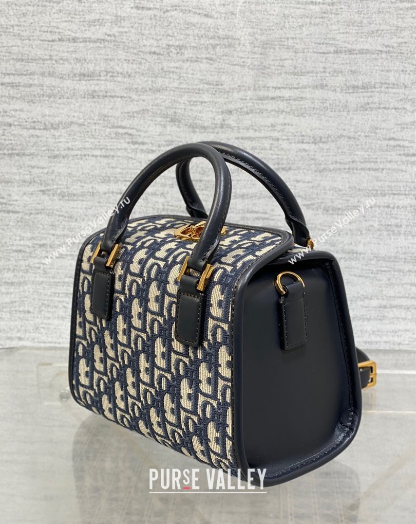Dior Small Boston Bag in Blue Oblique Jacquard 2024 (xinyidai-23121218)
