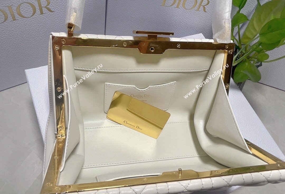 Dior Top Handle Bag in White Cannage Lambskin 2024 (xinyidai-23121211)
